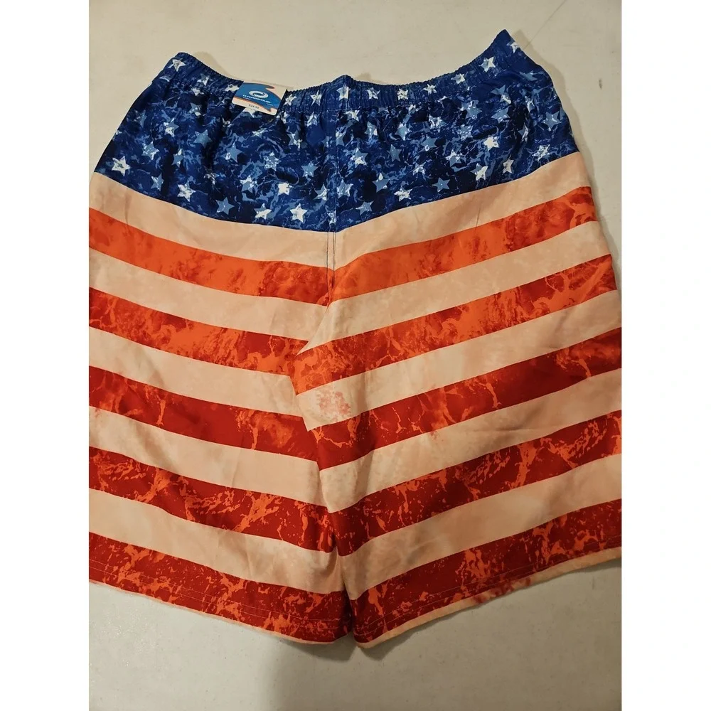 O'rageous Swim Trunks Mens M American Flag Print Mesh Lined Beach Pool NWT(147